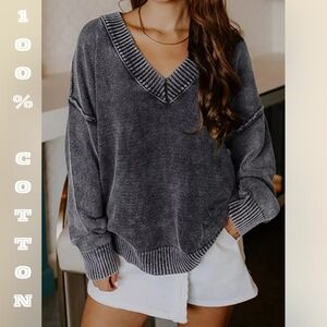 Smokey Wash V-neck Sweater